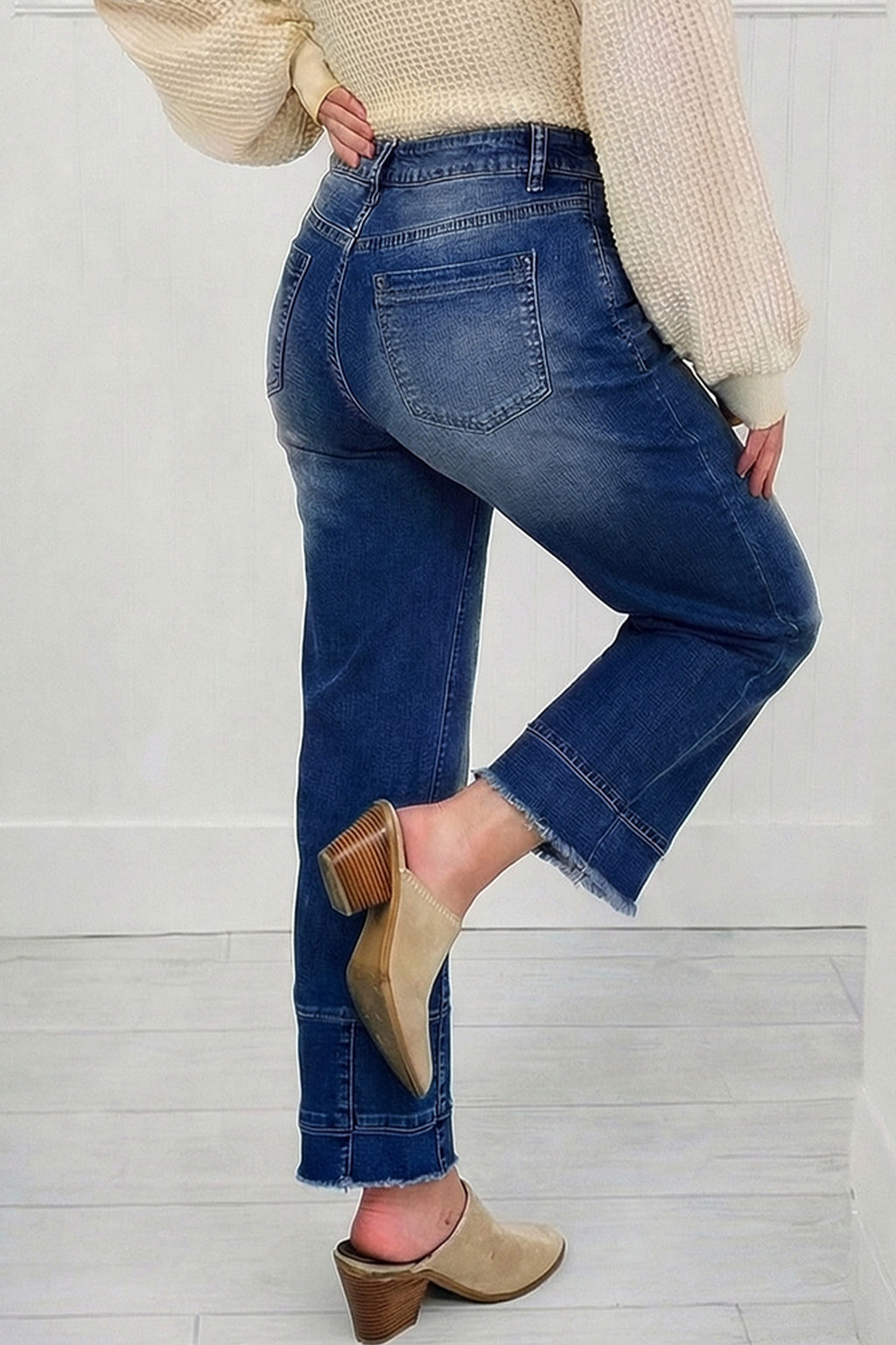 Sky Blue Chic Seam Detail Raw Hem Ankle Length Jeans