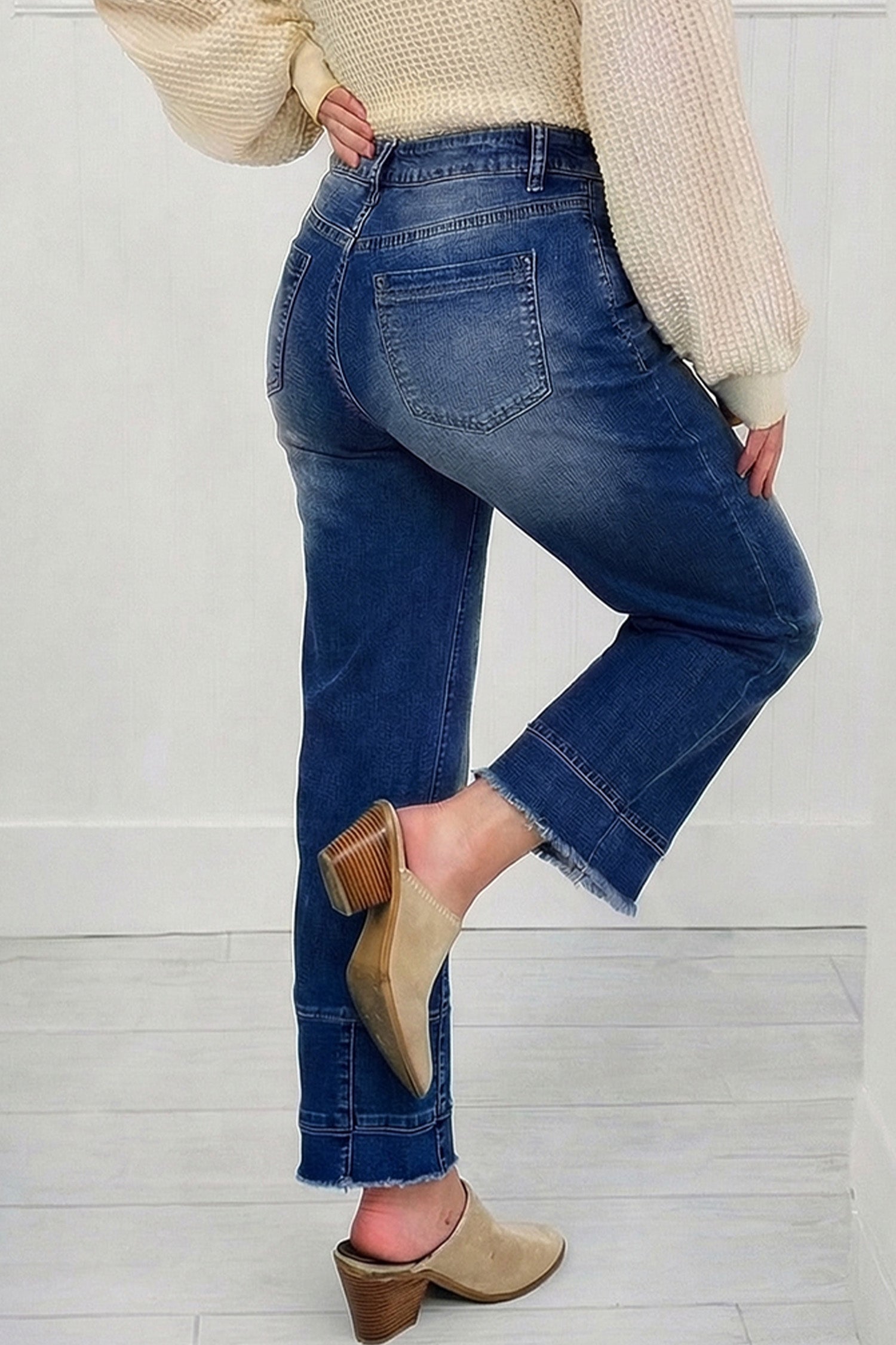 Sky Blue Chic Seam Detail Raw Hem Ankle Length Jeans