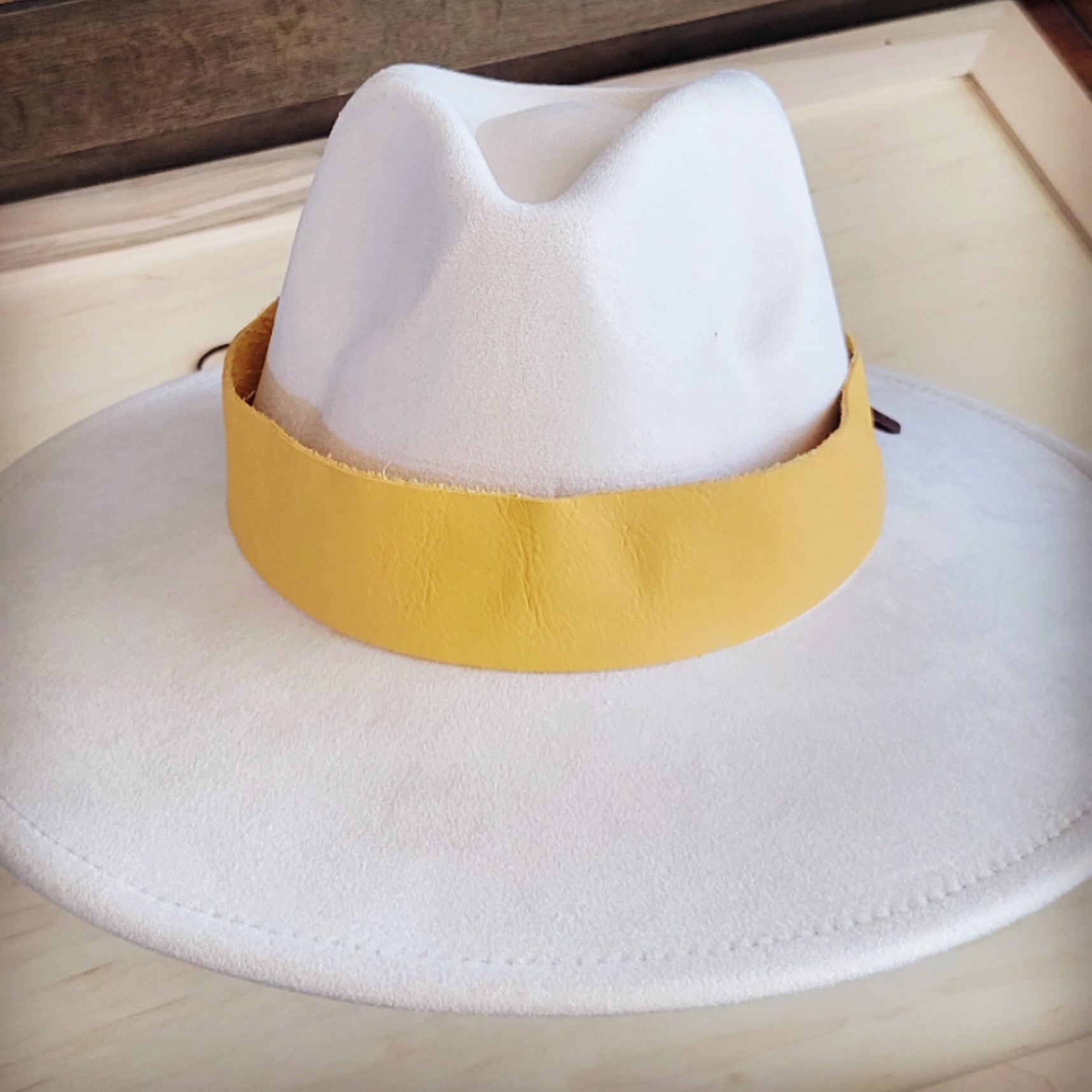 Wide Genuine Leather Mustard Hat Band Only 954k