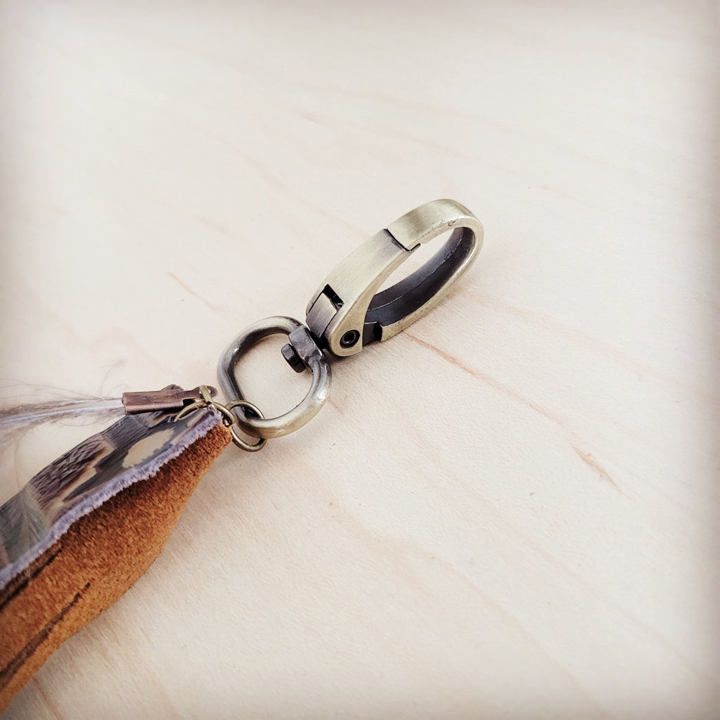 Boho Western Leather Bling Charm Clip On Navajo Fringe 500z
