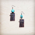 Copper Cross Earrings w/ Blue Turquoise Chunks 225e