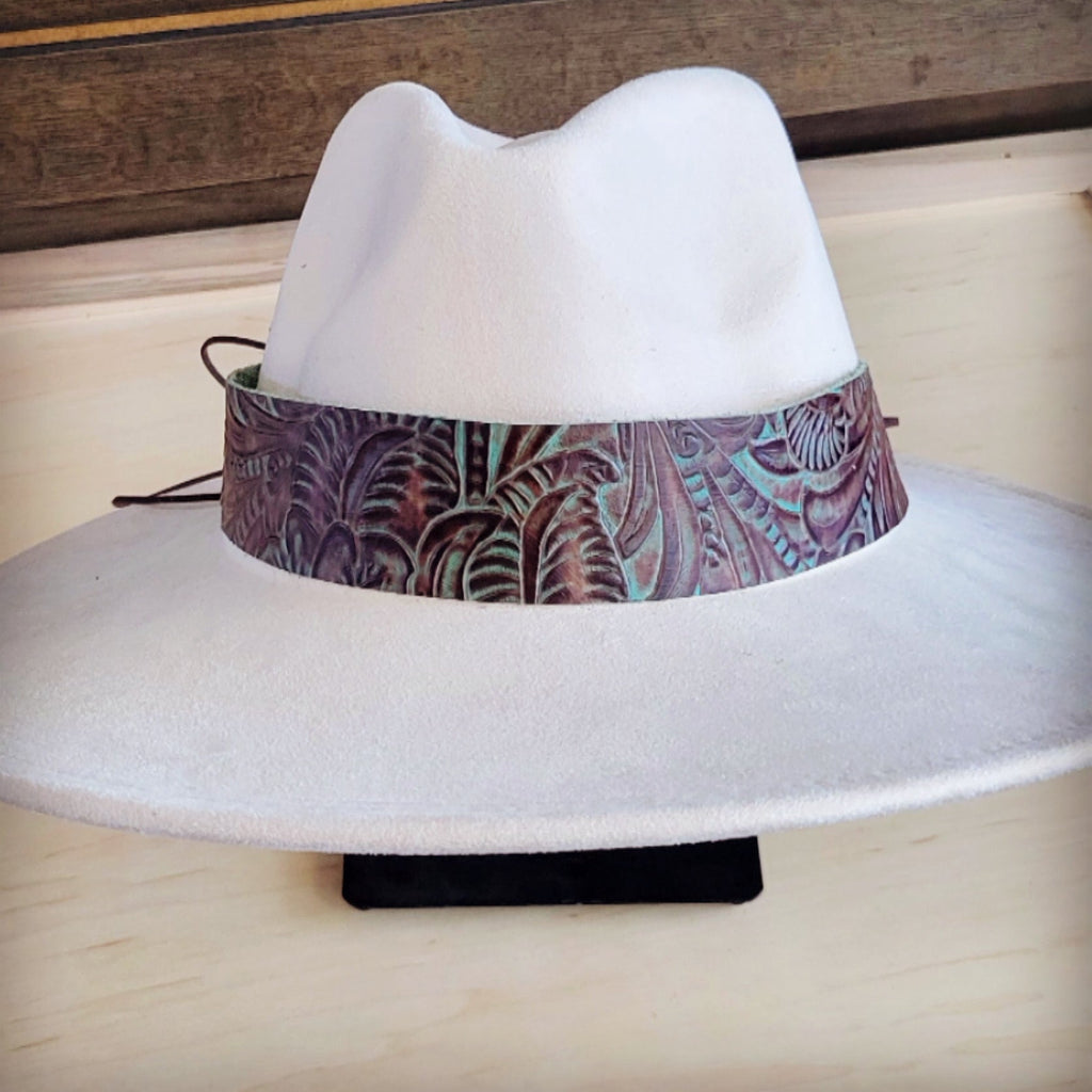 Wide Genuine Leather Brown Floral Hat Band Only 954g
