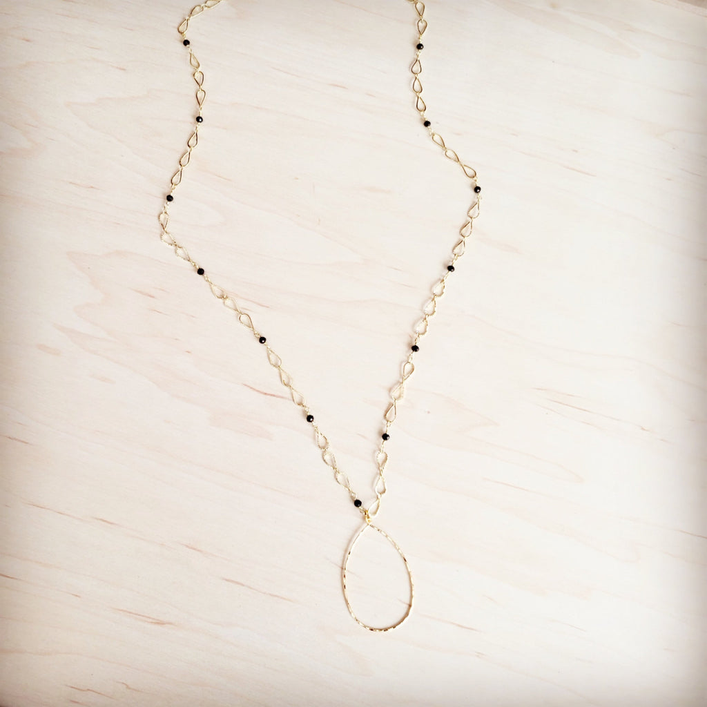 Black Faceted Beads on Gold Chain Necklace w/ Pendant 257kr