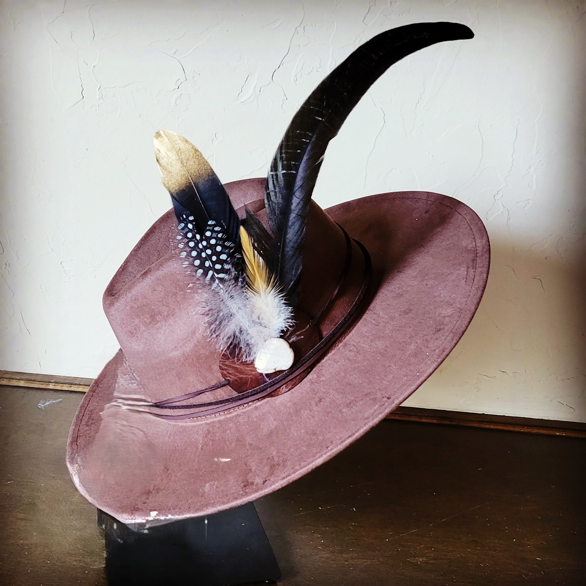 **Boho Western Hat w/ Choice of Feather Hat Band-Brown 982d