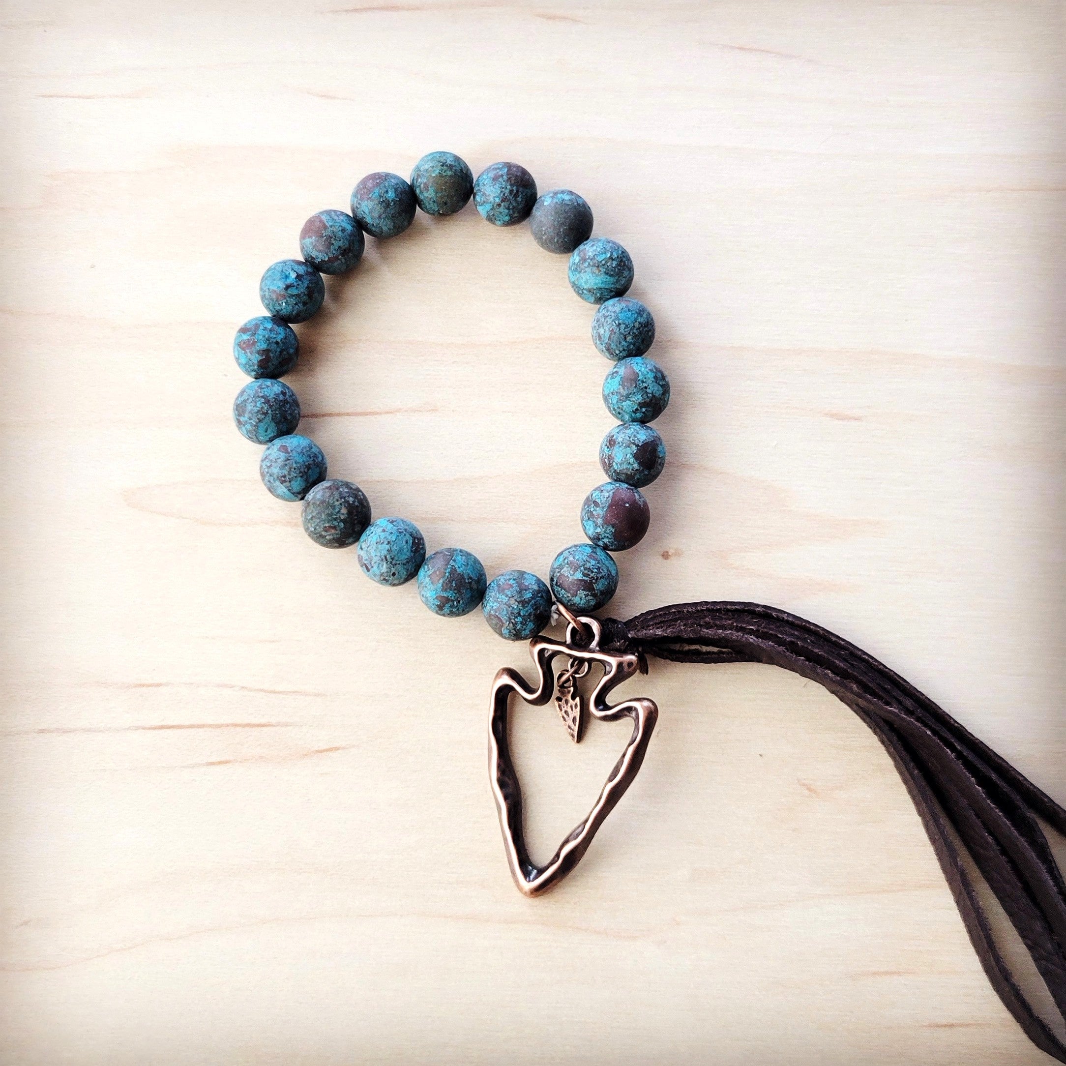 **Natural American Turquoise Beaded Bracelet w/ Tassel and Arrowhead 811e