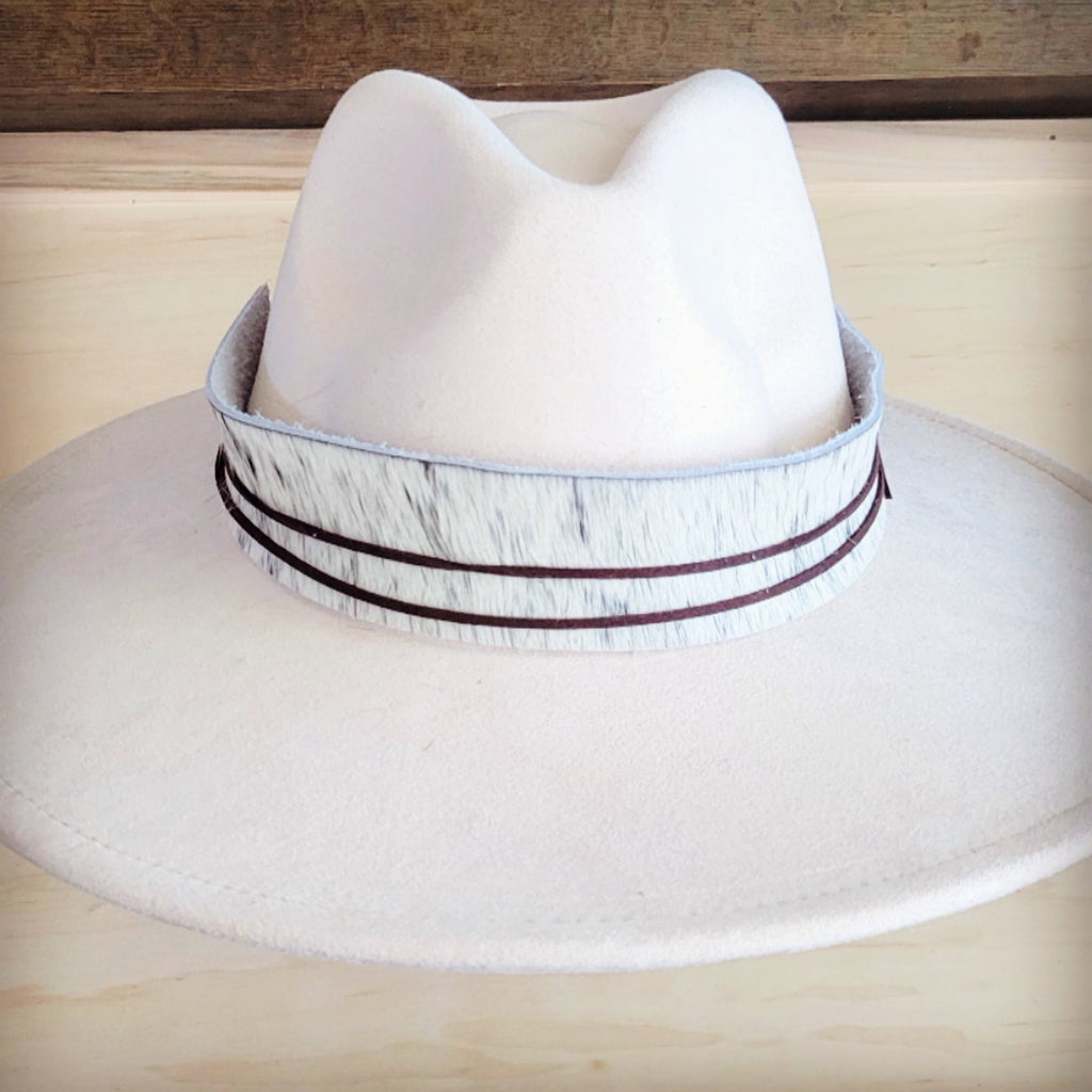 Wide Genuine Hair Hide White Spotted Hat Band Only 954d