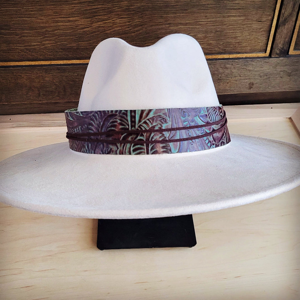 Wide Genuine Leather Brown Floral Hat Band Only 954g