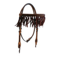 2F15-LC 3/4" Straight browband headstall golden leather with latigo braiding, fringe, and tassels