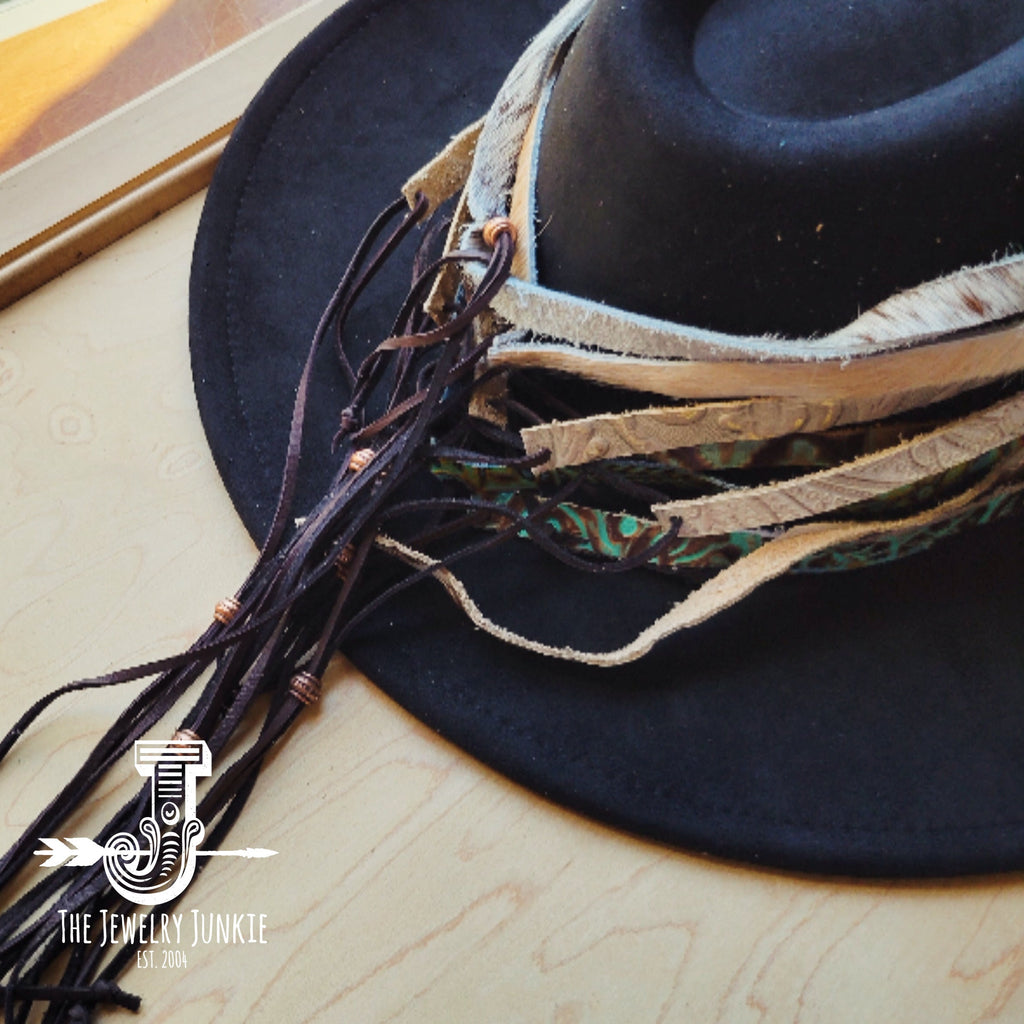 **Leopard Hair on Hide Leather Hat Band Only w/ Turquoise Slab 950w