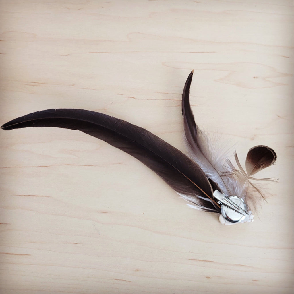 Clip-On Feather Hat Band-White Turq w/ Olive Feathers 954o