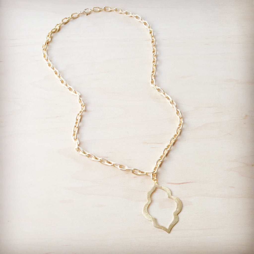 **Moroccan Oasis Matte Gold Pendant Necklace 257li