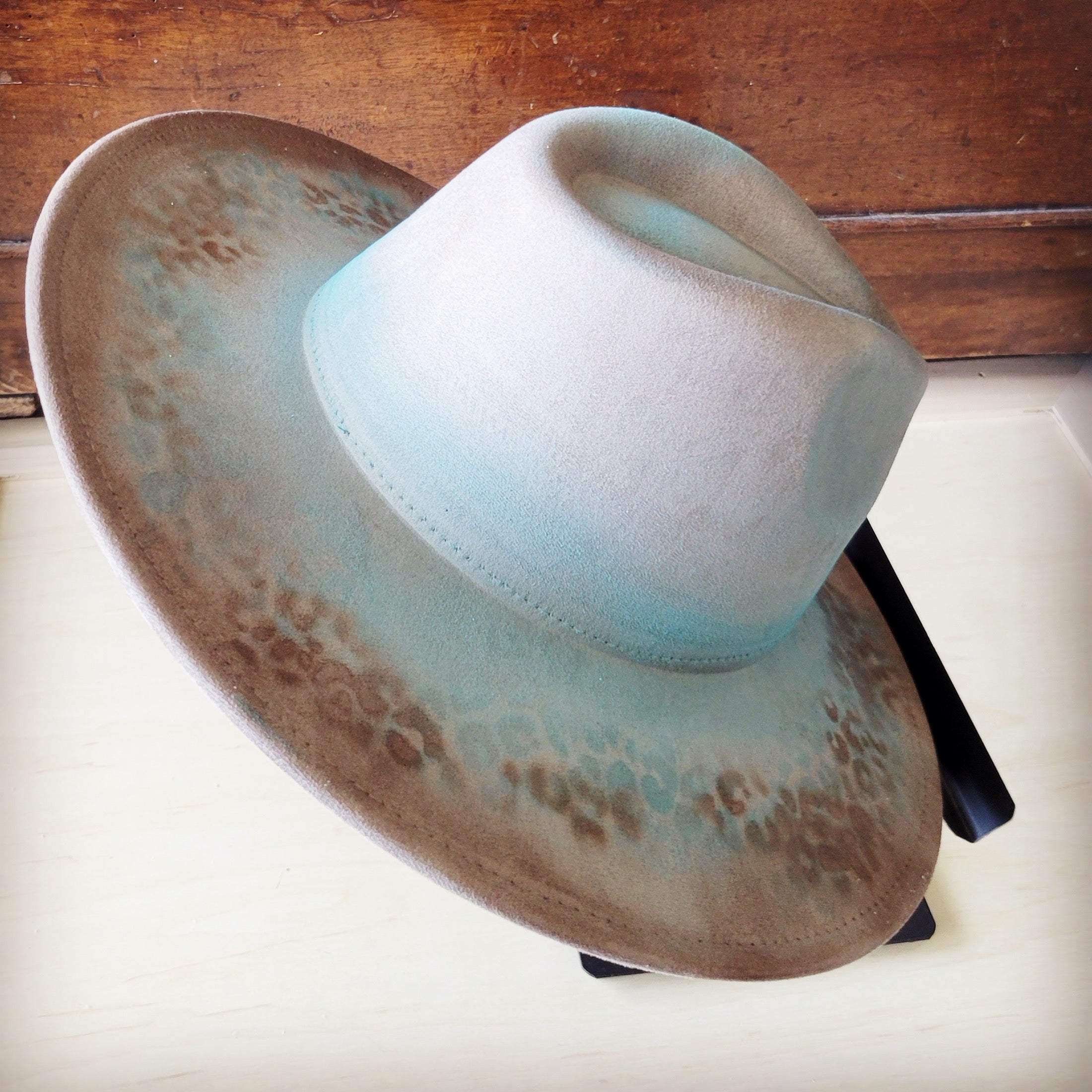 Hand-Painted Leopard Boho Western Cowgirl Hat Only Turq Brown 986x