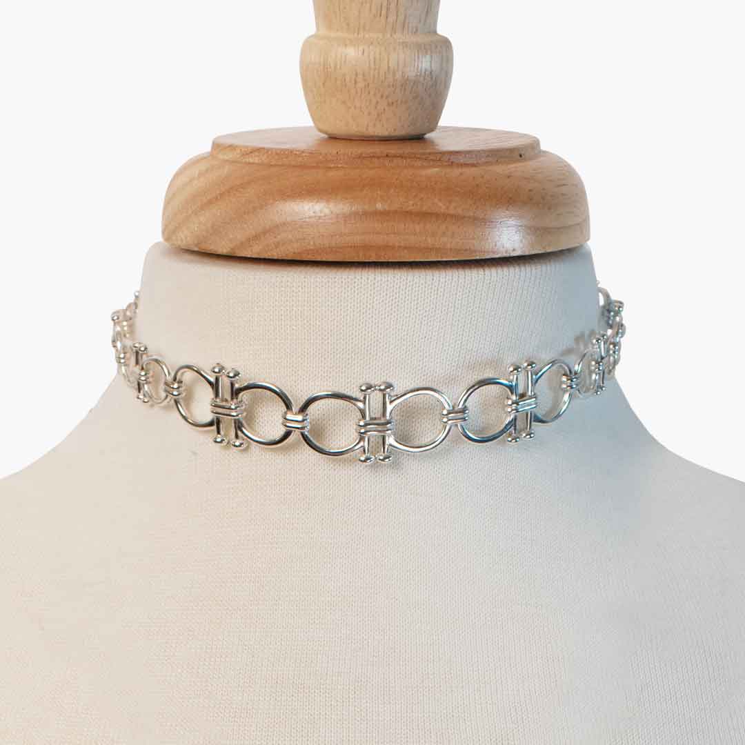 Bocara - Horse Bit Chain Link Equestrian Necklace in Silver
