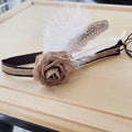 Leather Hat Band w/ Silk Flower & Feathers-Coffee (Band Only) 952y