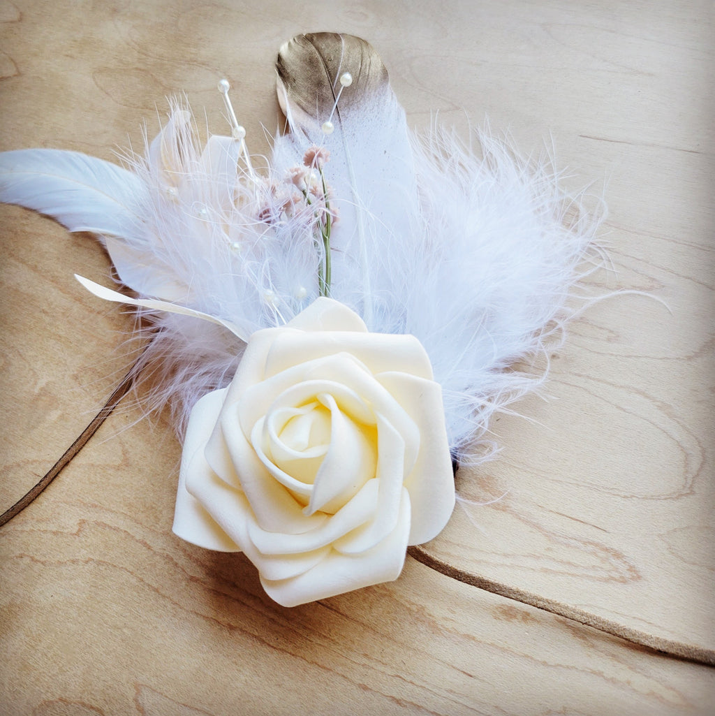 Boho Western Wedding Floral & Feather Bridal Hat in Brown 984m