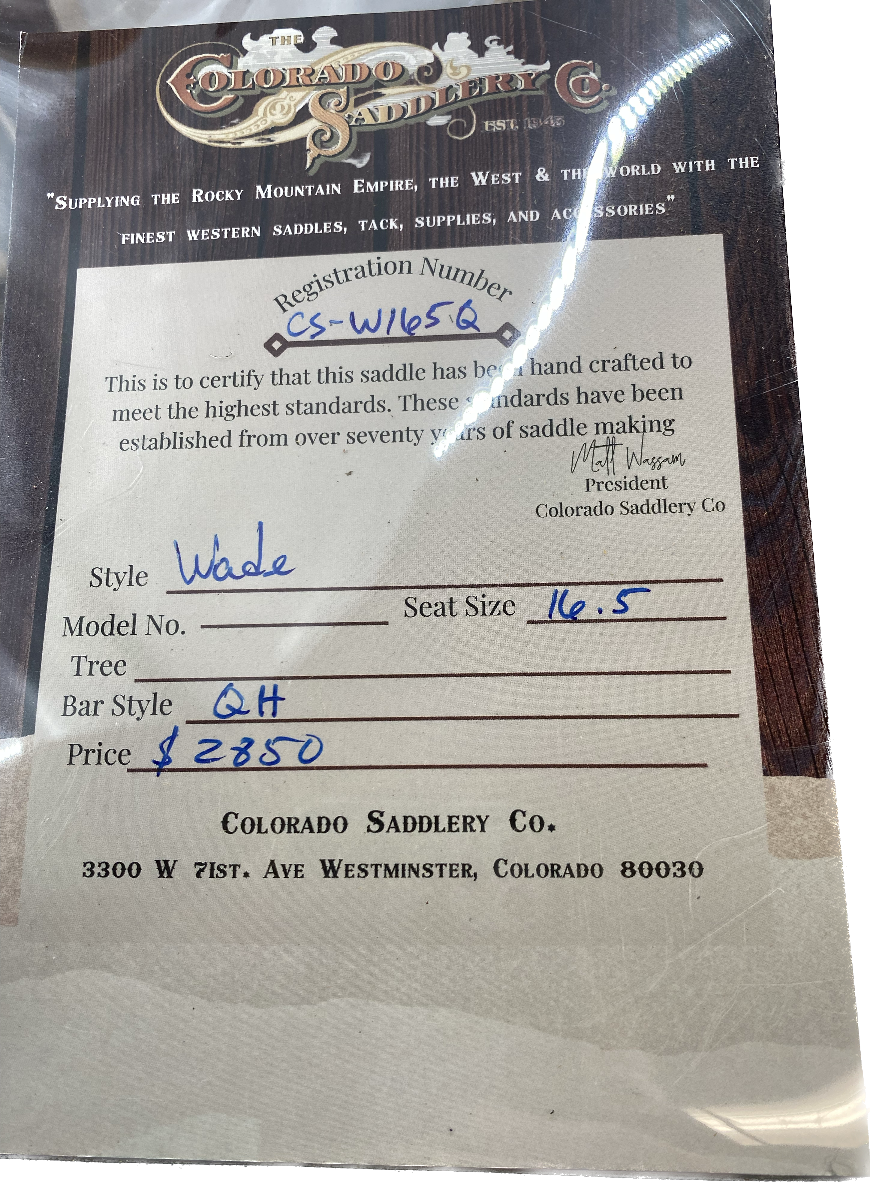 Colorado Saddlery Wade 15.5"