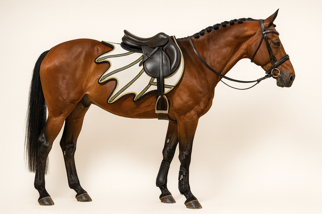 Sparkling White Dragon Saddle Pad, Ear Bonnet & Horse Boot Set