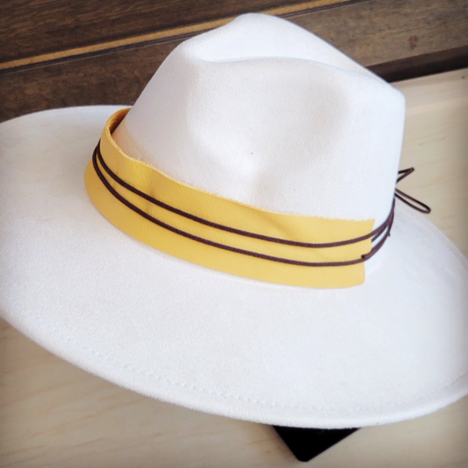 Wide Genuine Leather Mustard Hat Band Only 954k