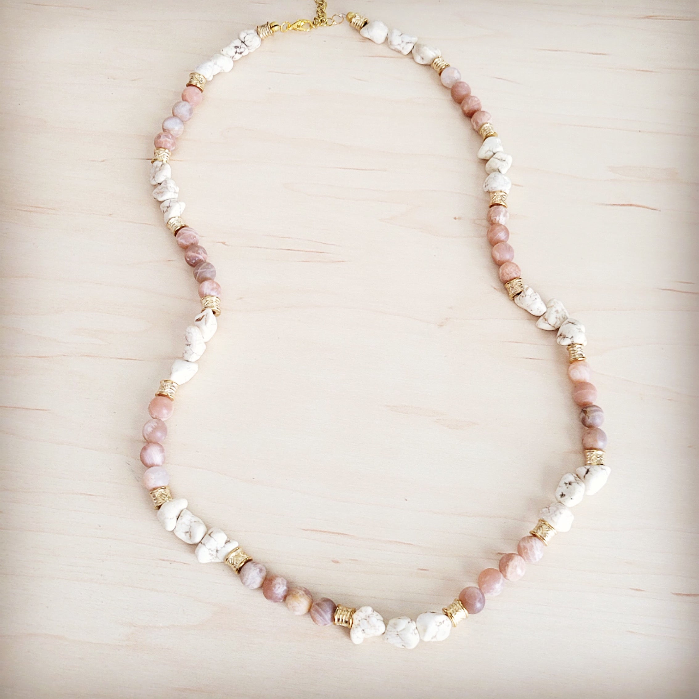 Frosted Sunstone & White Turquoise Long Layering Necklace 262o
