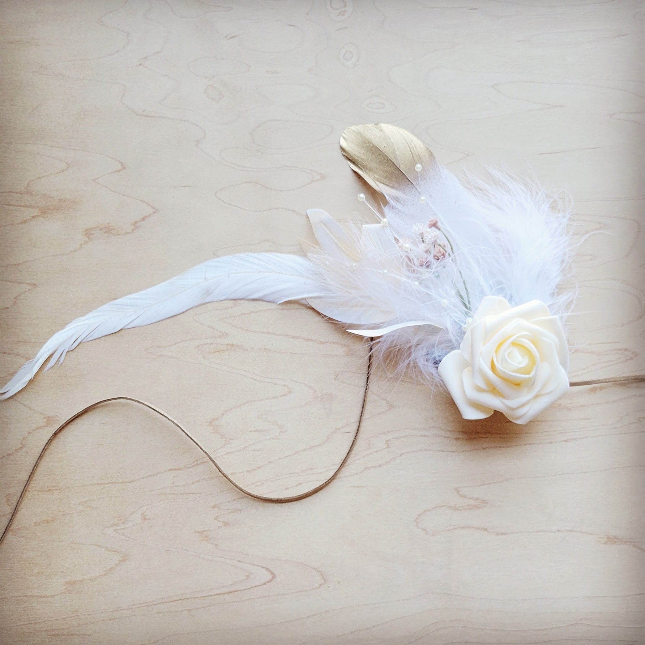 Boho Western Wedding Floral & Feather Bridal Hat in Rust 984i