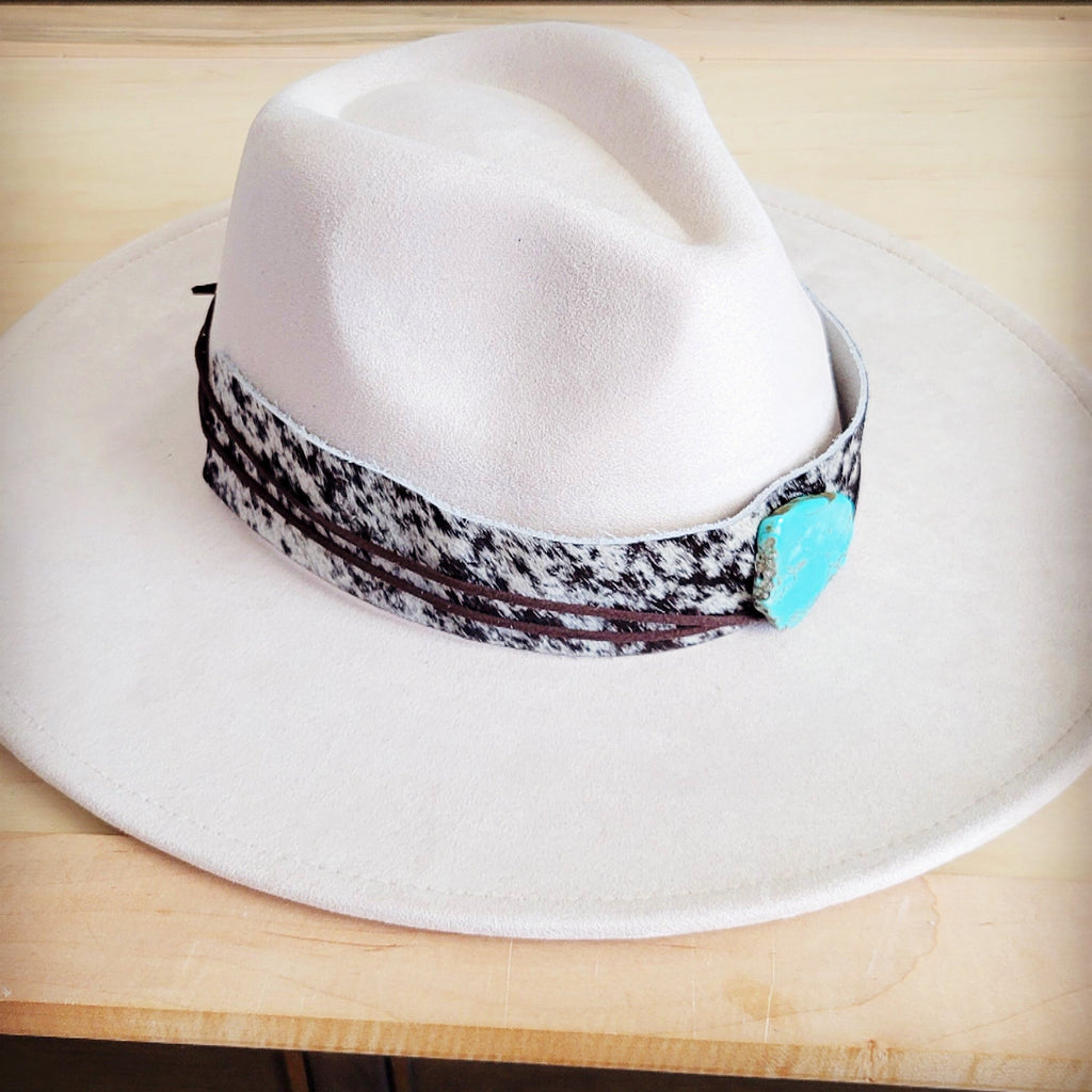 Wide Genuine Leather Black Spotted Hat Band w/ Tur 953k