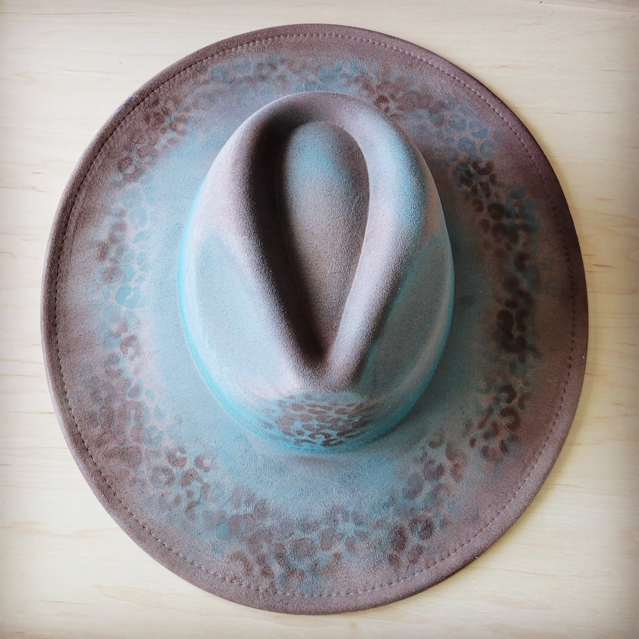 Hand-Painted Leopard Boho Western Cowgirl Hat Only Turq Brown 986x