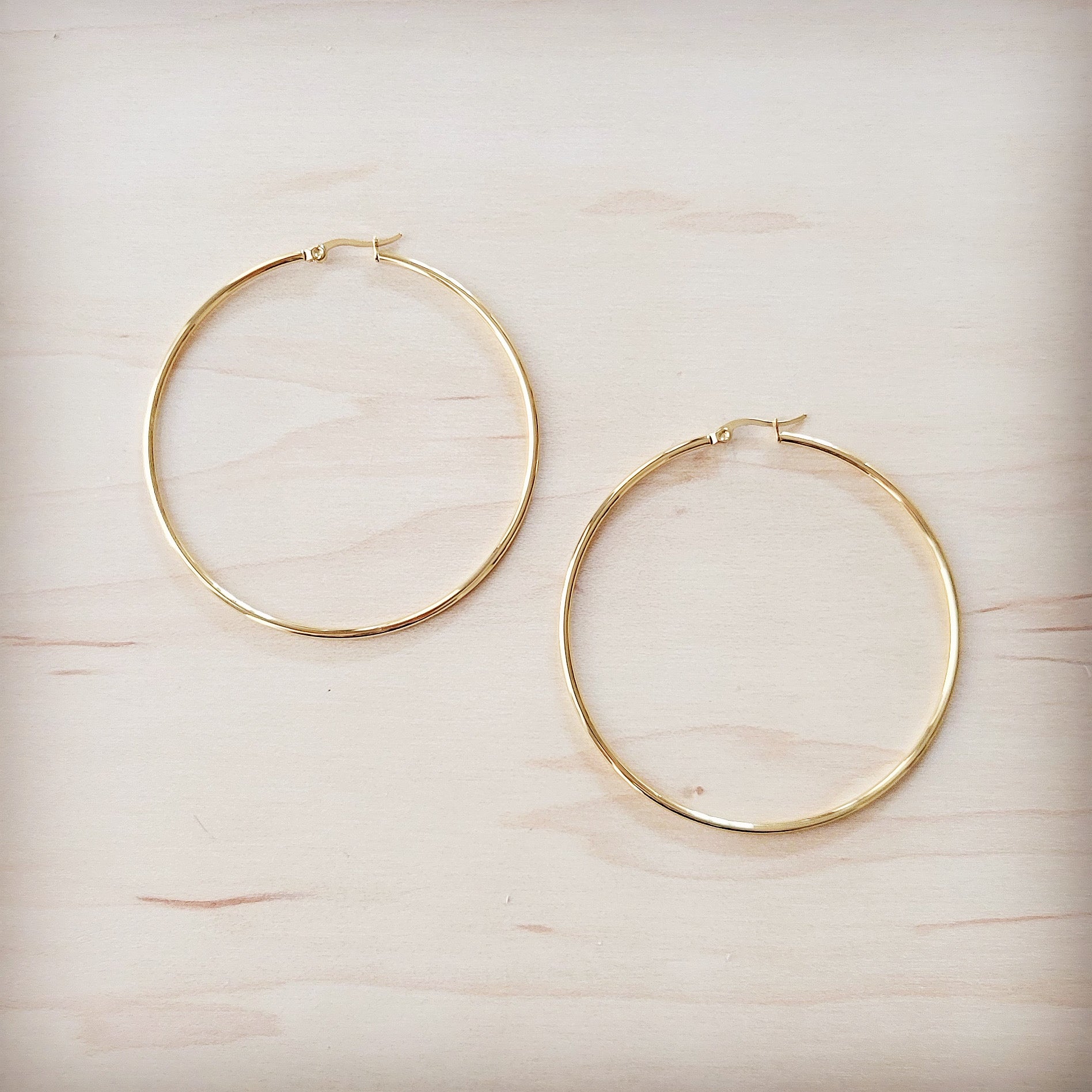 **Extra Large Stainless Steel Hoop Earrings 18K Gold Plating 219cc