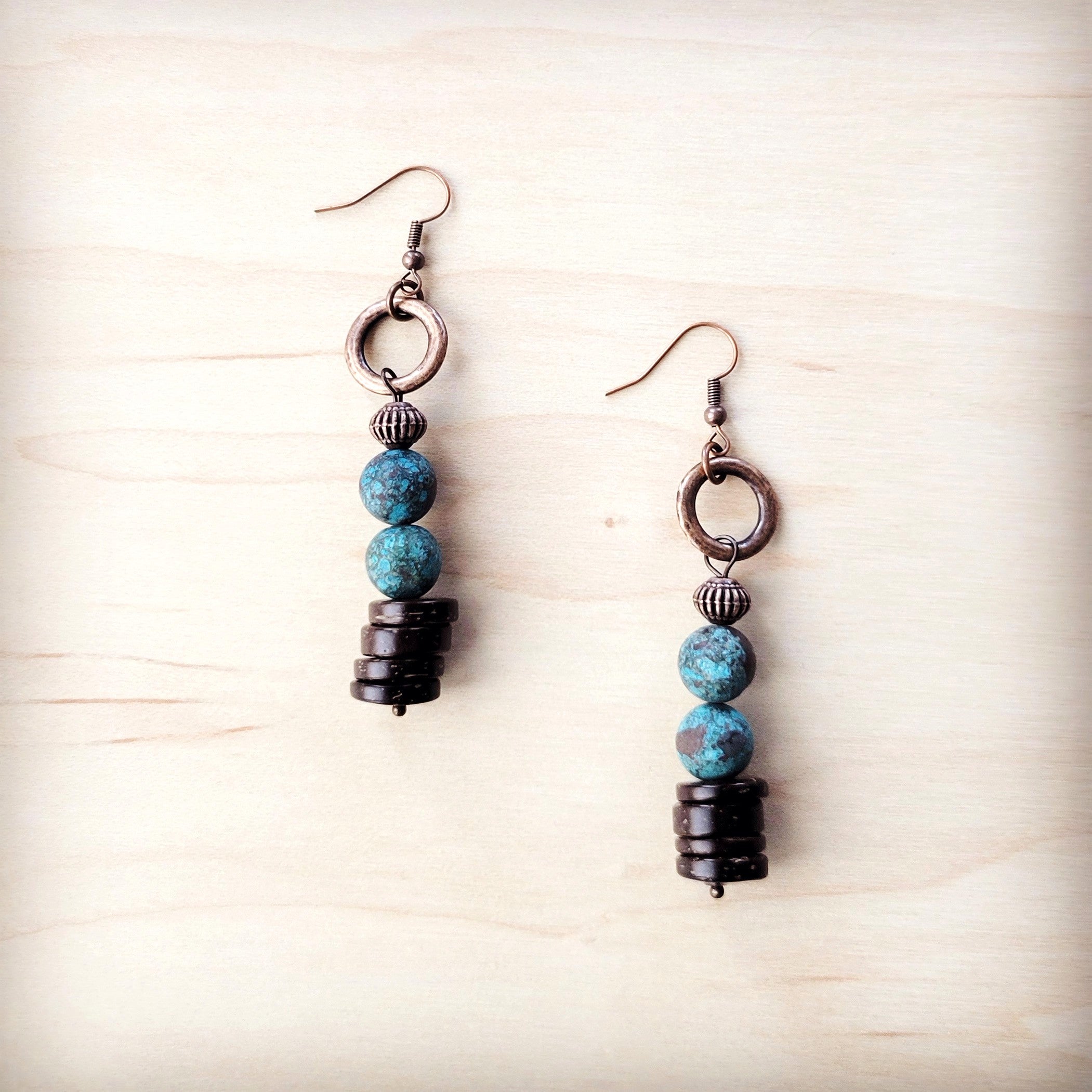 **Natural American Turquoise and Wood Earrings 226h