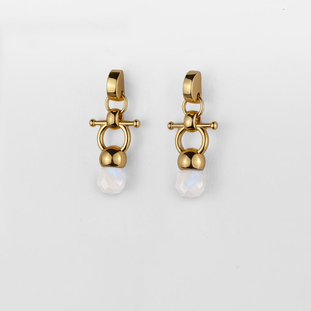 Briolette - Moonstone Horse Bit Equestrian Earring in Gold