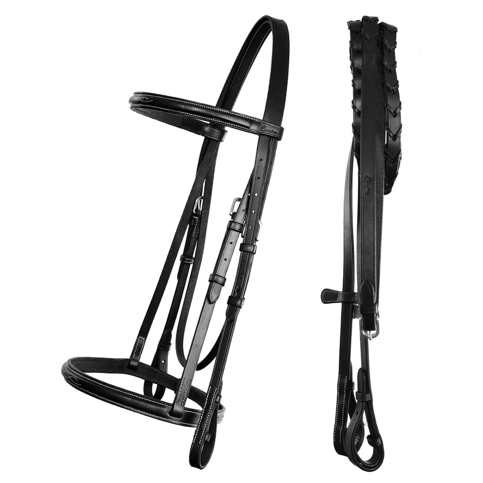 ExionPro Raised Thin Noseband Traditional Hunter Bridle with Reins