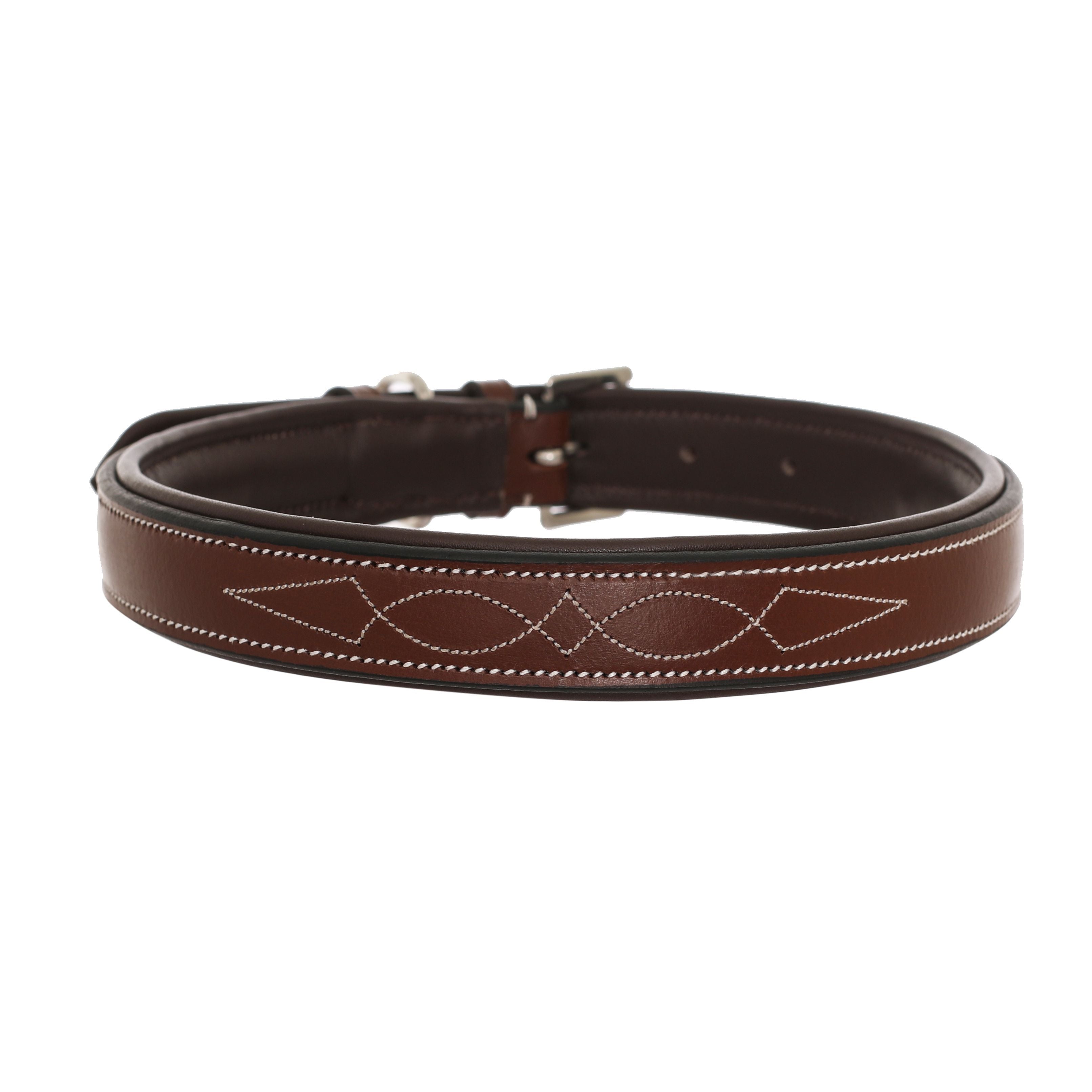 ExionPro Fancy Stitched Padded Leather Dog Collar - Oak Brown Padding
