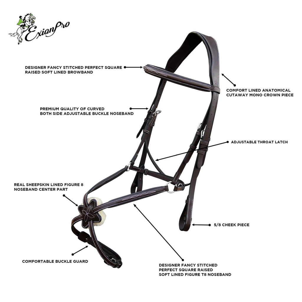 ExionPro Padded Ear Free Monocrown Crown Piece Figure 8 Bridle & Reins