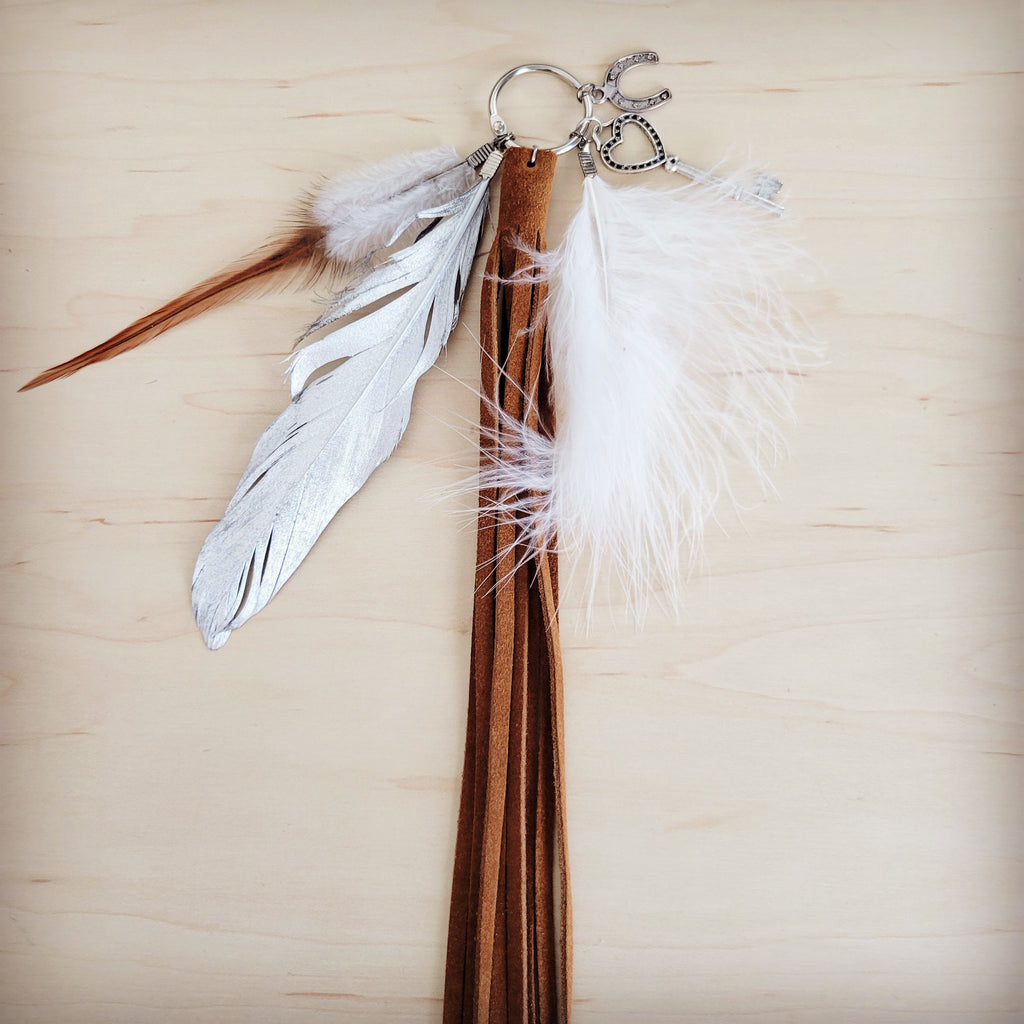 Boho Western Leather Boot Bling Cognac Suede Silver Feather 500t