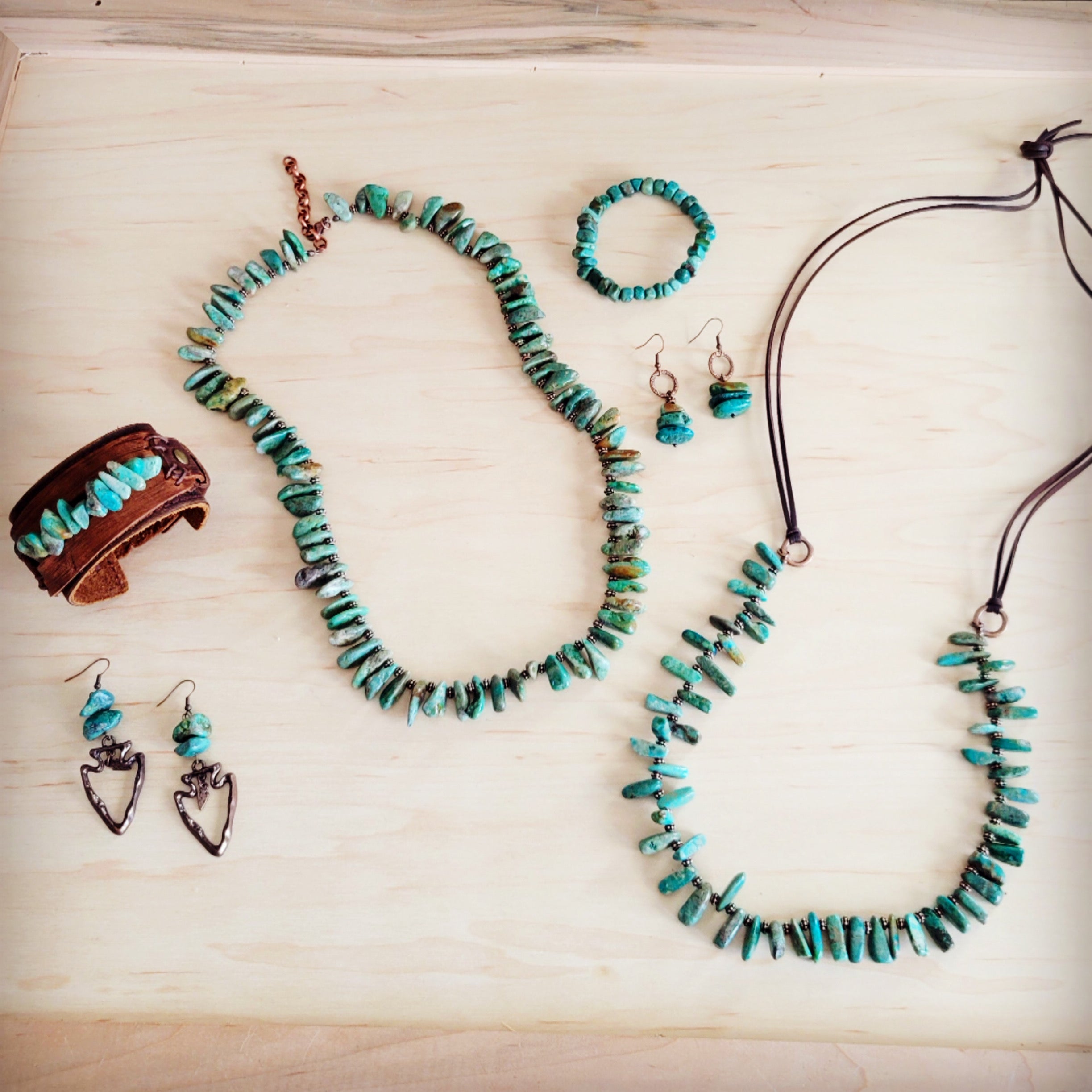 Natural Turquoise Stacked Stone Necklace Matinee Length 263f