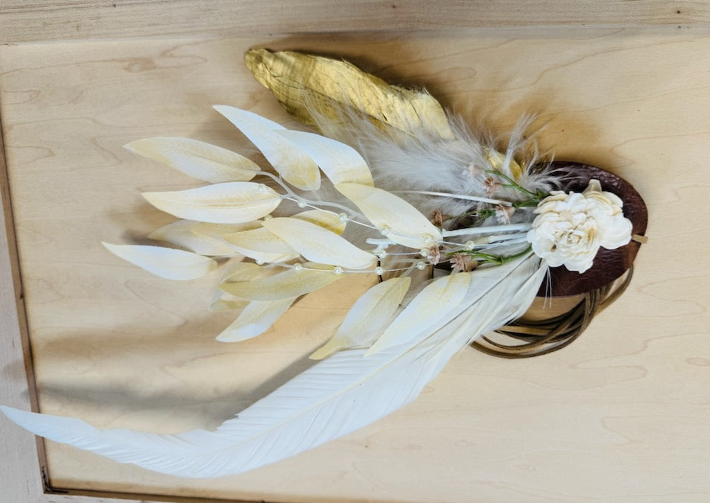 Boho Western Wedding Floral & Feather Bridsmaid Hat in Brown 984n