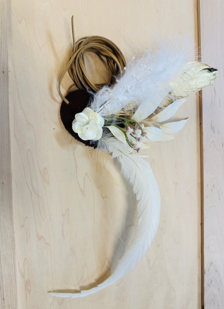 Boho Western Wedding Floral & Feather Bridsmaid Hat in Tan 984p