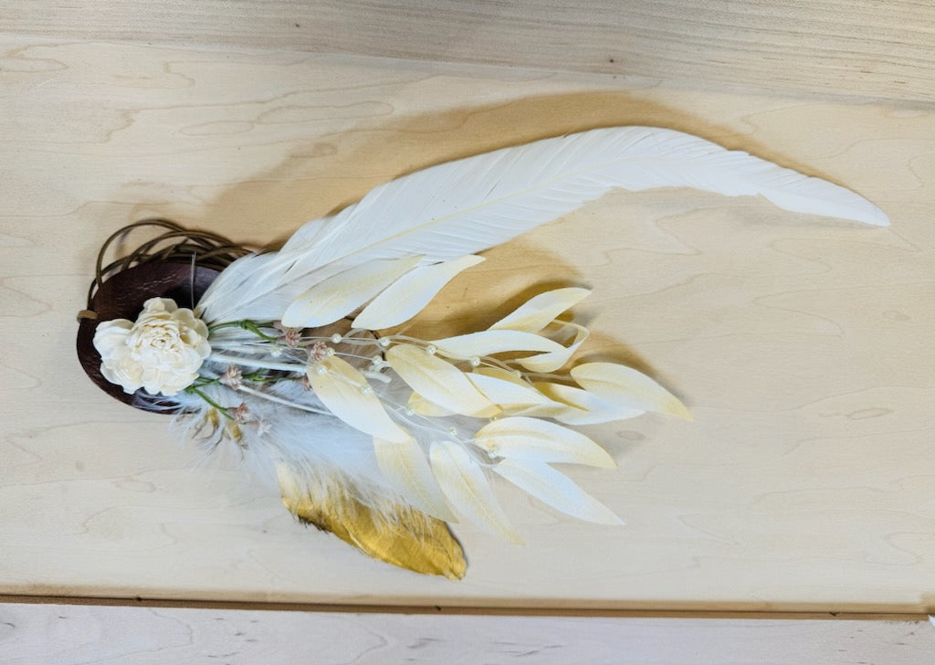 Boho Western Wedding Floral & Feather Bridsmaid Hat in Bone 984r