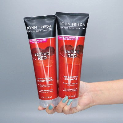 John Frieda Radiant Red Red Boosting Shampoo for Red Hair, Hair Color Protectant for Shades Red  8.3 fl oz - Imperfect Container