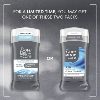 Dove Men+Care Solid Deodorant Stick Clean Comfort 3oz/2ct - New