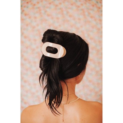TELETIES Medium Flat Round Hair Clip Almond Beige - New