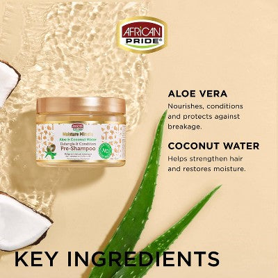 African Pride Moisture Miracle Aloe and Coconut Water Detangle and Condition Pre-Shampoo 12 fl oz - New