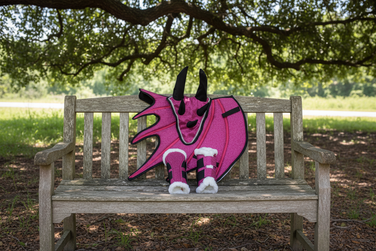 Pink Dragon Saddle Pad Set with Ear Bonnet & Boots