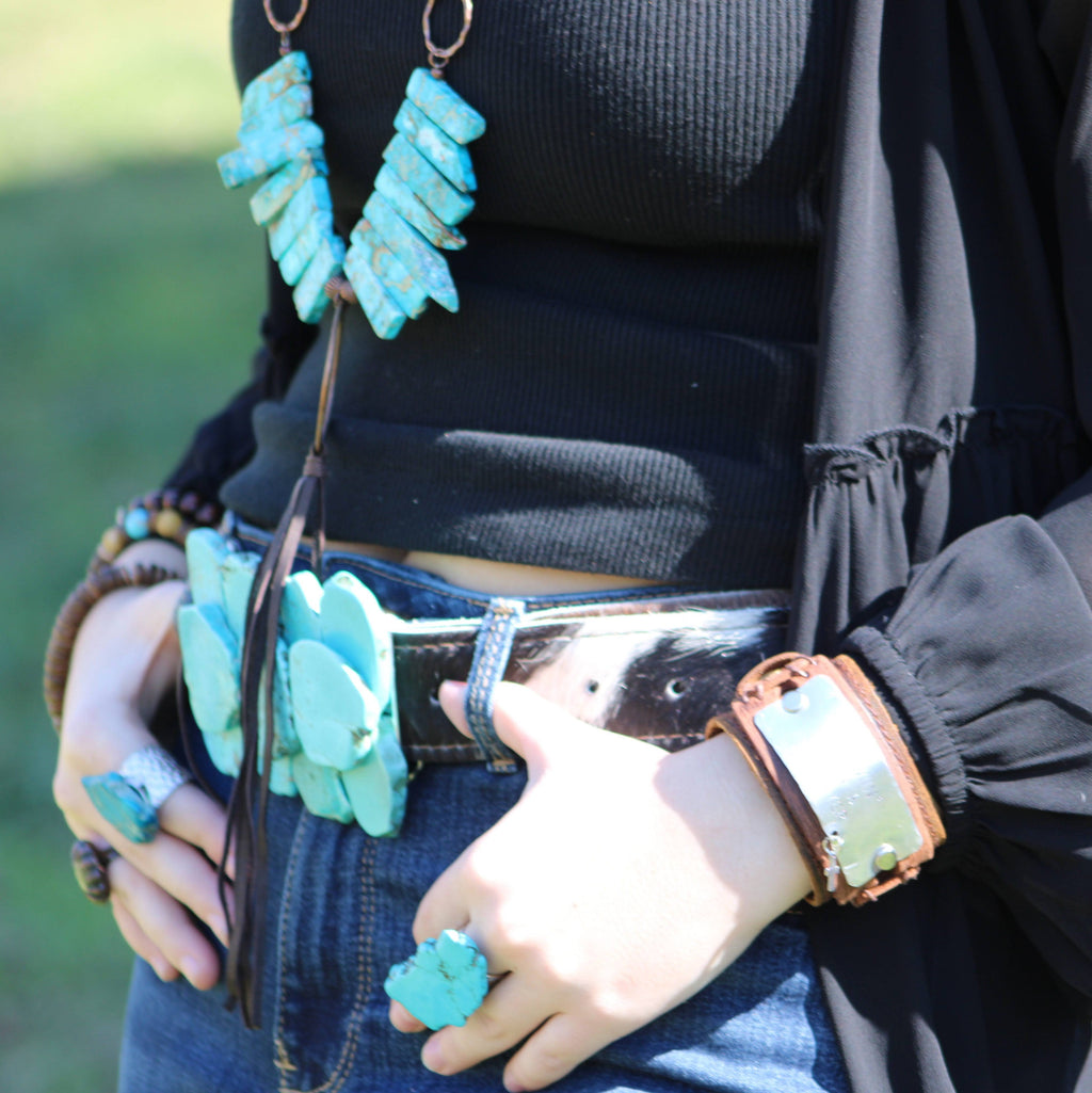 Blue Turquoise Slab Cocktail Statement Ring 012h