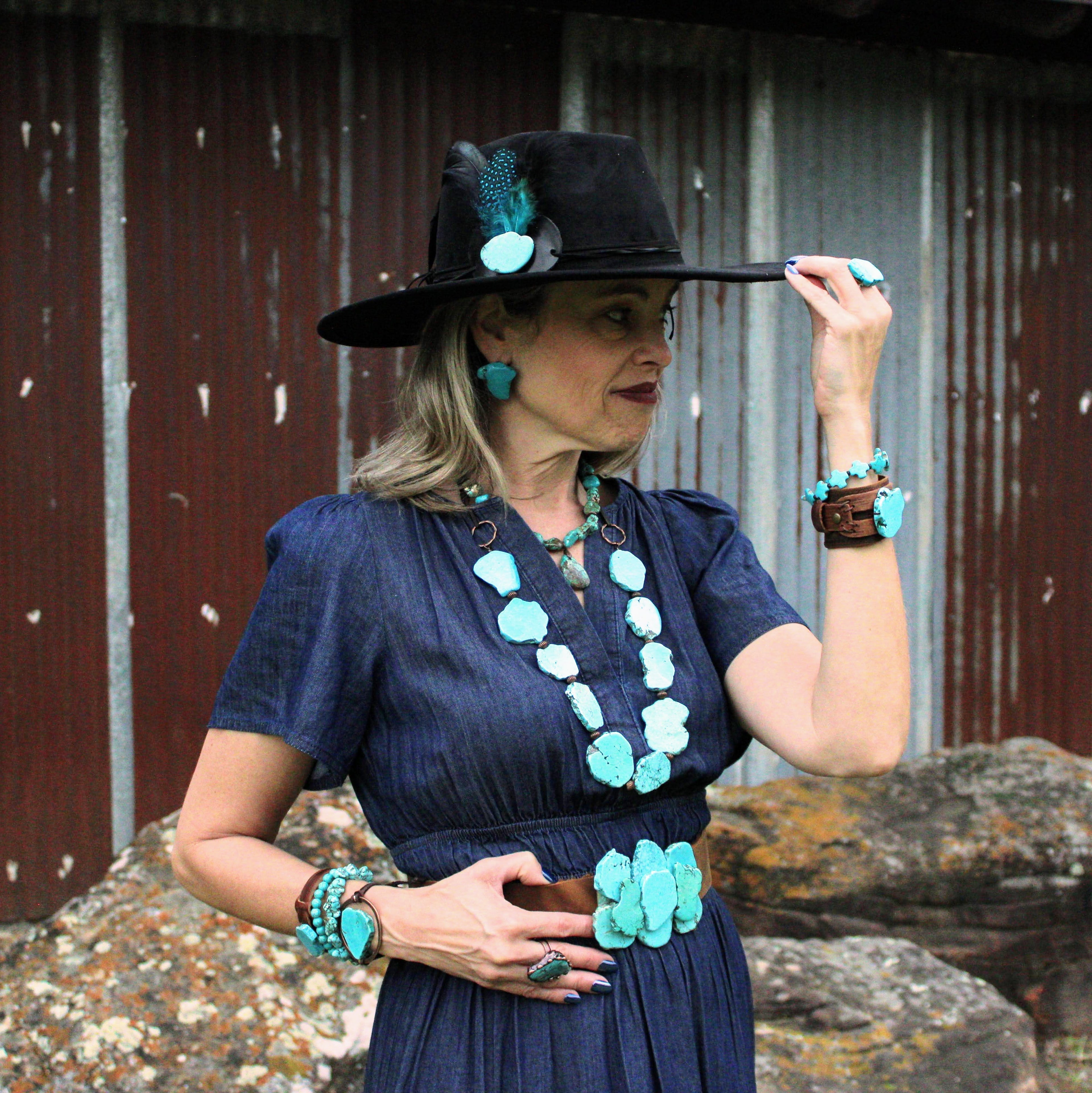 Turquoise Regalite Slab Necklace with Leather Ties 229h