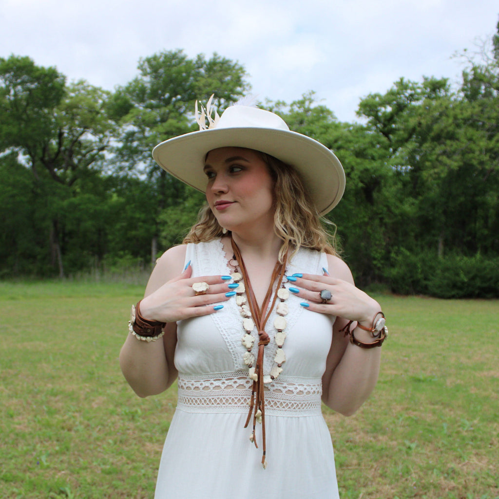 Rustic Knotted Leather Cord Necklace with White Turquoise 263L