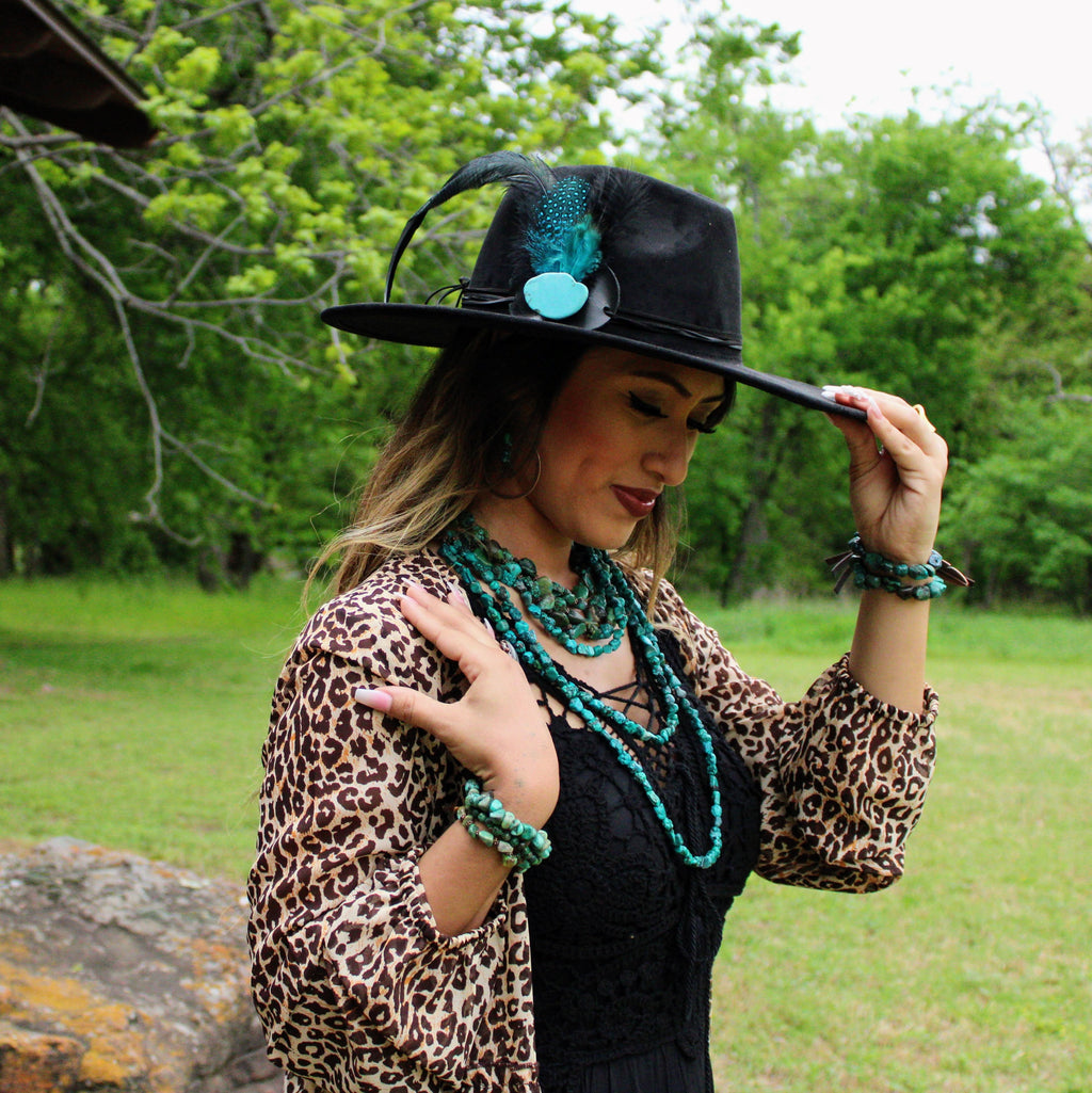 Large Triple Strand Natural Turquoise & Copper Collar Necklace 252y