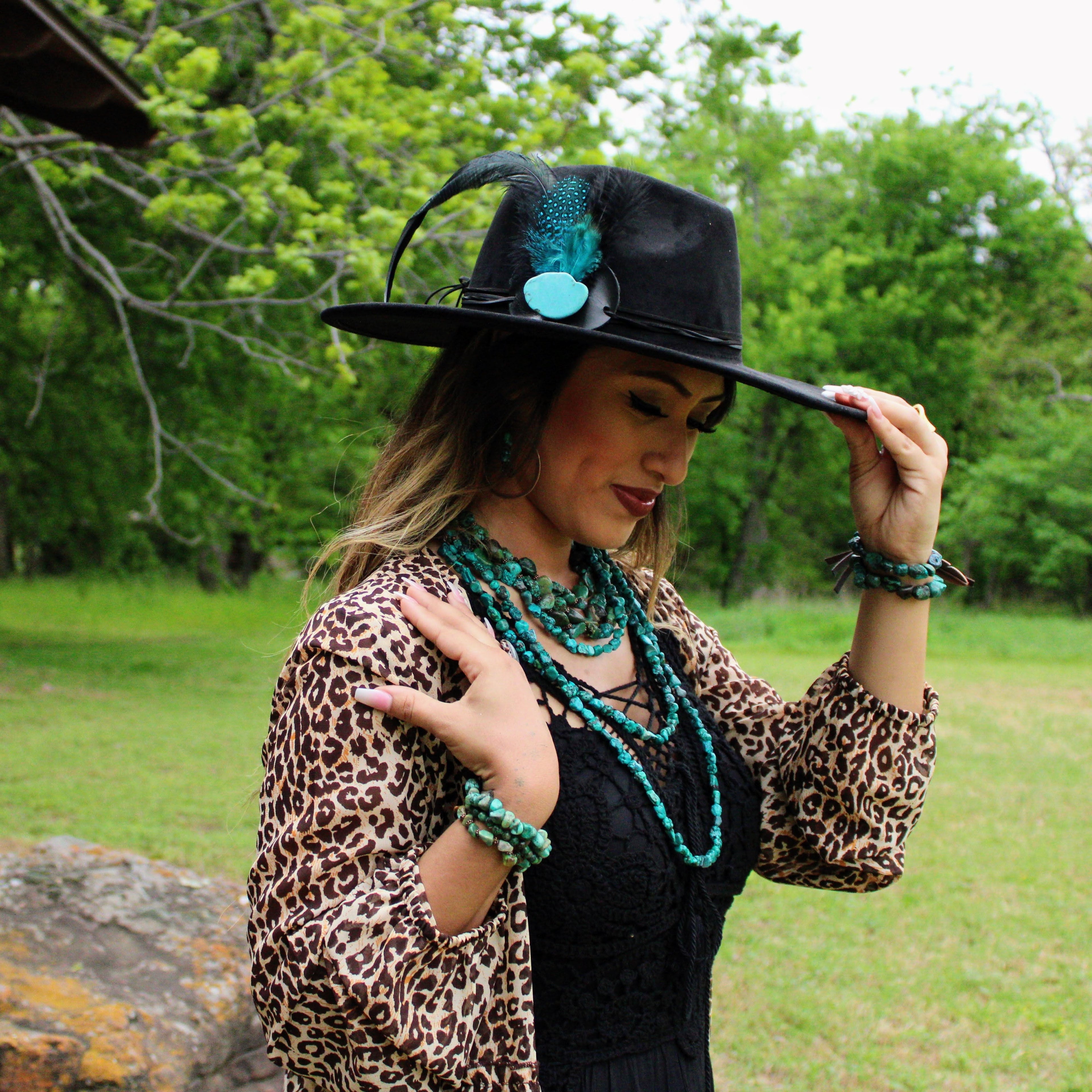 Large Triple Strand Natural Turquoise & Copper Collar Necklace 252y
