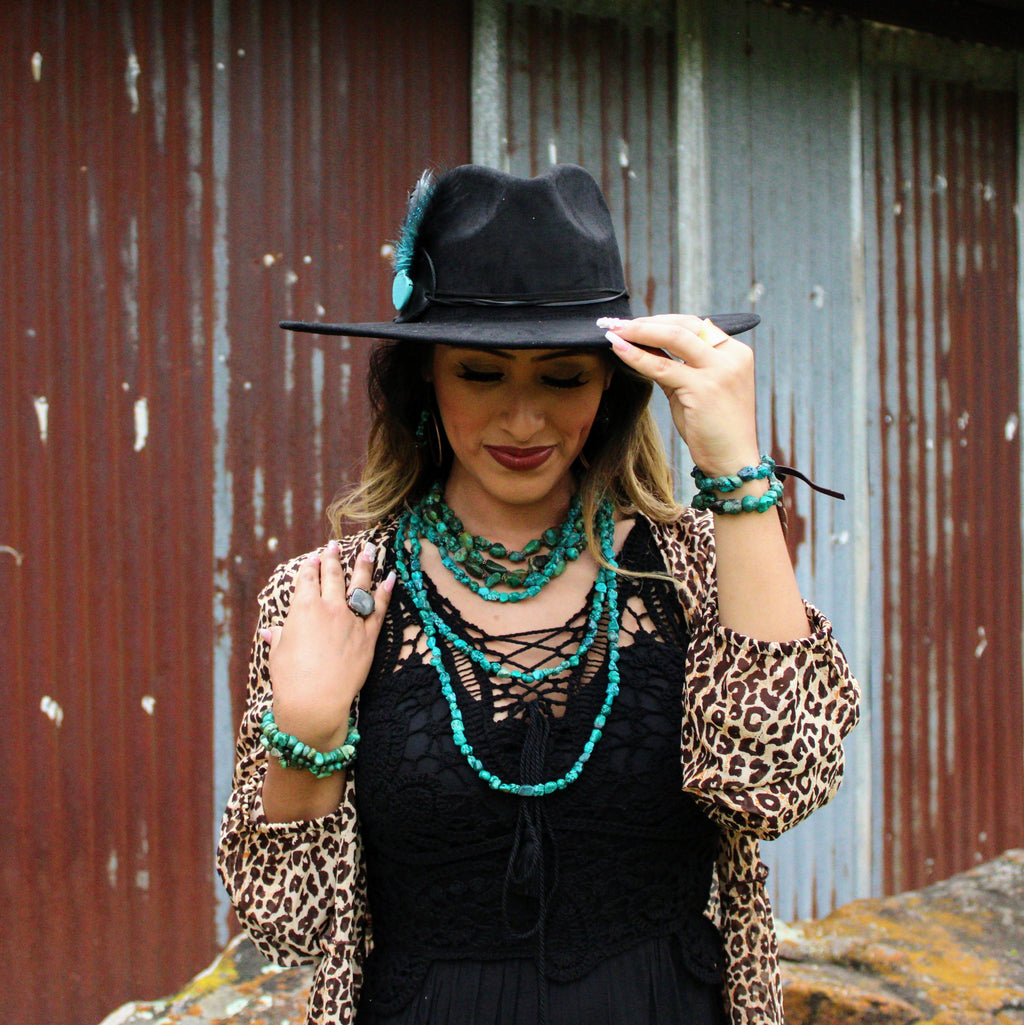 Large Triple Strand Natural Turquoise & Copper Collar Necklace 252y