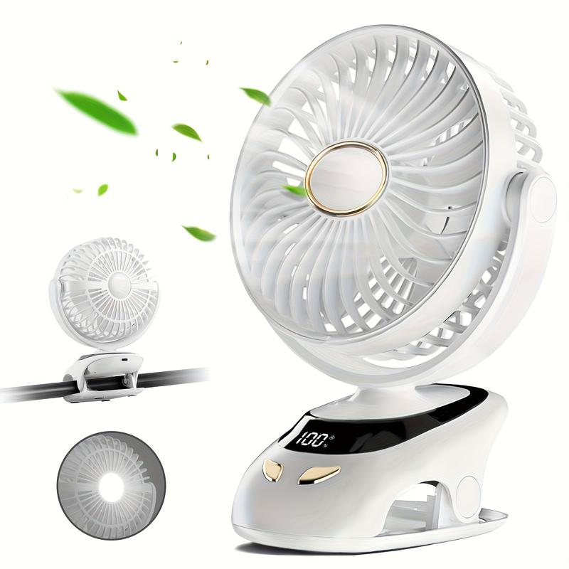 Portable USB Desktop Fan with Smart Speed Display and Battery Indicator, 5-Speed Adjustable Mini Fan, USB Power Supply, Hanging/Standing Stand, Built-In Ambient Night Light, Compact Cooling Fan for Home, Office, Travel, and Camping