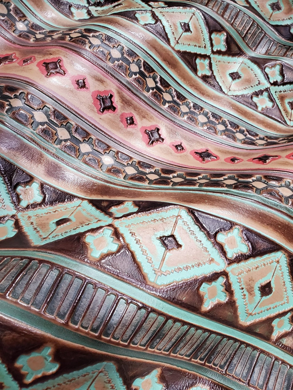 Wide Genuine Leather Turquoise Navajo Hat Band w/ Turq 953i